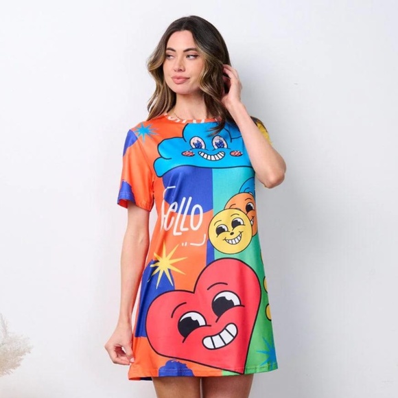 Denim Love Graphic Smiley Face Dress - Picture 3 of 16